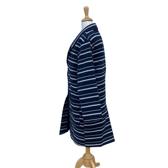 Esprit Coat Sz L Navy Cream Striped Two Button Long Preppy Old Money Careerwear - Picture 5 of 13